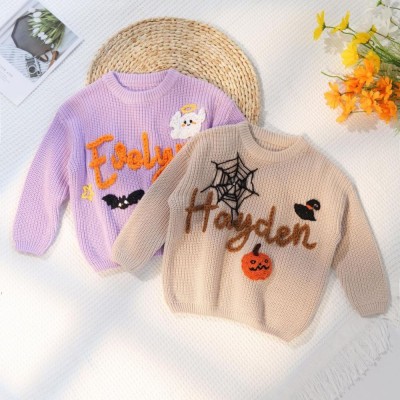 Happy Halloween Personalized Embroidered Name Baby Sweater.