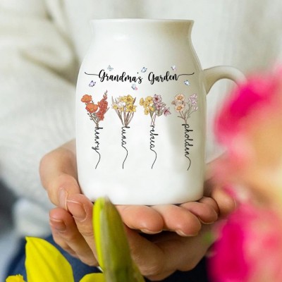 Custom Grandmas Garden Flower Vase, Personalized Birth Month Flower Vase with Grandkids Names, Mothers Day Gift for Gigi, Grammy, Mom, Nana