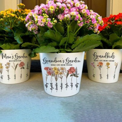 Personalized Birth Month Flower Pots with Grandkids Names, Mothers Day Gift